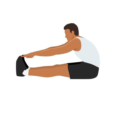 Man doing seated Toe Touch Stretch Exercise. Flat vector Sit And Reach Test, Sit And Reach, Stretch Exercise, Toe Touches, Flat Vector, The Man, Yoga, Collage, Pins