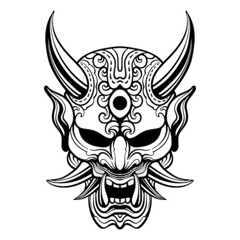 Japanese Devil Tattoo, Kabuki Mask Tattoo, Kabuki Tattoo, Oni Mask Tattoo Design Ideas, Tattoo Oni, Vector Tattoo Design, Mask Tattoo Design, Devil Logo, Kabuki Mask