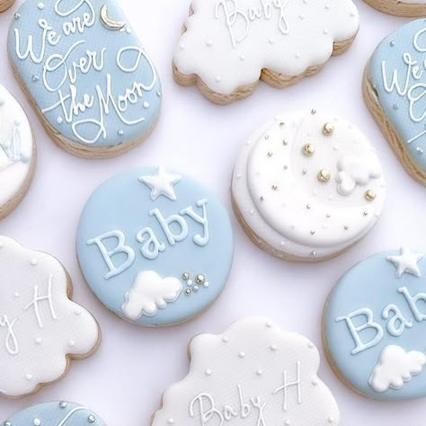 Briana Haluska | The Cookie Boss on Instagram: "On cloud baby ☁️👶🏻 #cookieboss518 #customcookies #babyshowercookies #babysbower #overthemoon #overthemooncookies #cloudstagram #cloudcookies #monogram #monogramcookies #cloudandmoon #518cookies #babyboy #cookiesoftheday #cookieartist #cookiedesign #cookiedecoration" Cloud 9 Cookies Decorated, Cloud 9 Baby Shower Cookies, On Cloud Nine Cookies, On Cloud 9 Cookies, Cloud Cookies Decorated, Cloud Baby Shower Cookies, Cloud 9 Cookies, Cloud Sugar Cookies, Cloud Cookie