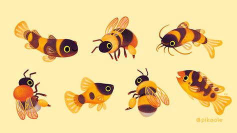 Fantasy Fish, 동화 삽화, 카드 디자인, Bee Art, Art Cute, Arte Animal, 판타지 아트, Cute Animal Drawings, Pics Art