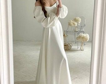 Dressesforhappiness - Etsy Canada Simple Modest Dress, Elegant Modest Wedding Dresses, Maxi Wedding Dress, White Corset Dress, Wedding Dress Simple, Modest Wedding Dress, Civil Wedding Dresses, Simple Wedding Dress, Exquisite Gowns