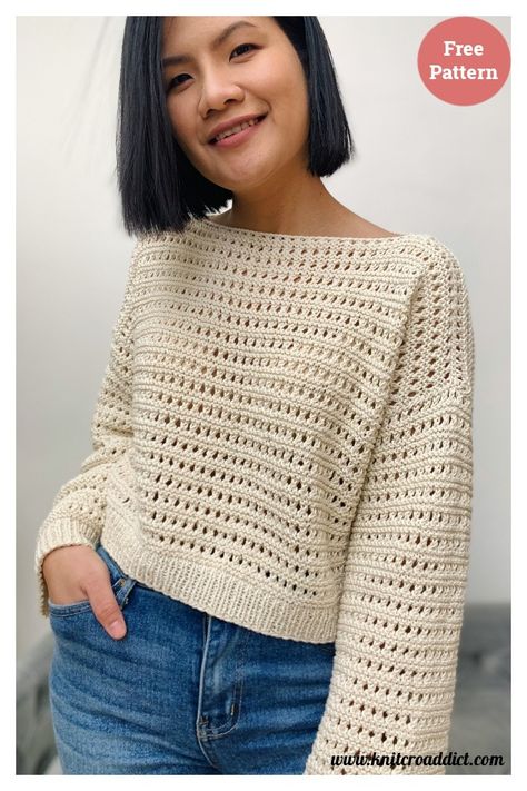 Lacy Sweater Free Knitting Pattern Lacy Sweater Knitting Pattern, Lacy Crochet Sweater Pattern Free, Easy Lace Knitting Patterns, Lace Sweater Pattern, Sweater Free Knitting Pattern, Lace Jumper, Knit Cardigan Pattern, Crochet Sweater Pattern Free, Jumper Knitting Pattern