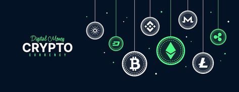 Crypto currency icons background, Digital money exchange of Blockchain technology banner, Cryptocurrency mining and financial concept Crypto Banner Design, Technology Banner, Lisianthus Flowers, Car Showroom Design, Money Exchange, Money Background, Digital Money, Header Design, Theme Background