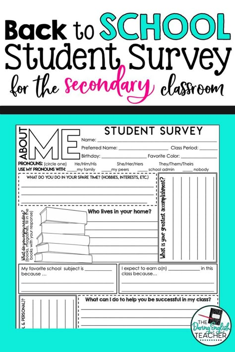 Free Back-to-School Survey for Secondary Students - | Back to School | Student Survey | All About Me Survey | High School Student Survey | Middle School Student Survey | First Week of School | First Day of School Activities Student Survey Middle School, High School First Day, Student Information Sheet, Secondary Ela Classroom, School Icebreakers, Student Survey, Middle School Activities, First Week Of School Ideas, High School Activities