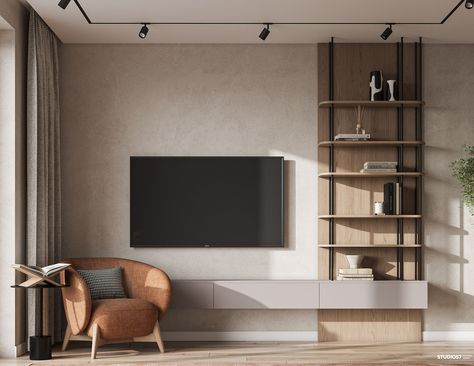 SIMPLE | STUDIO57 on Behance Simple Modern Tv Unit, Living Room Tv Wall With Bookshelves, Modern Tv Wall Units With Storage, Apartment Tv Wall Ideas, Tv Wall Decor Simple, Tv Unit Minimal, Over The Tv Wall Decor, Tv Wall Design Simple, Tv Unit Design Simple