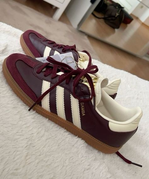 Cherry Red Sambas, Cherry Sambas, Red Sambas, Classy Sneakers, Samba Outfit Ideas, Adidas Samba Outfits, Samba Outfits, Platform Tennis Shoes, Adidas Samba Outfit