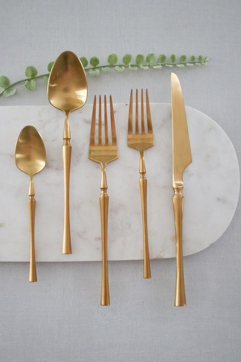 MILAN Matte Gold Flatware - PREORDER AVAILABLE TO SHIP 4/5/24 — Marcel Ardani Kitchen Sconces, Trim Paint Color, Gold Flatware, Island Countertops, Picture Frame Molding, Stainless Steel Dishwasher, Green Cabinets, Kitchen Runner, Painting Trim