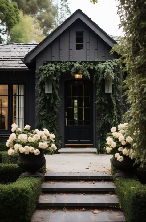 Black Home Exterior, Exterior Of House, Black Houses, Home Exterior Ideas, Bold Aesthetic, Dark House, Exterior Paint Color, Design Your Kitchen, Kitchen Decorating Ideas