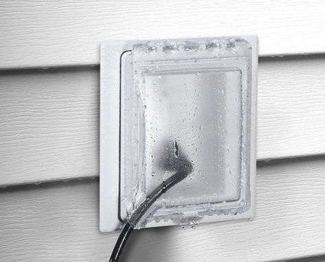 Mount #electricaldevices either horizontally or vertically in the #MR420 recessed #inuseweatherproof outlet cover from TayMac. Use it in new work or old work! Adapters in the kit accommodate single gang duplex, GFCI or round receptacles. Can be stud or wall mounted. Siding Types, Chalet Ideas, Types Of Siding, Vinyl Wood, Electrical Code, Lap Siding, Backyard Landscape, Brick Block, Wall Outlet