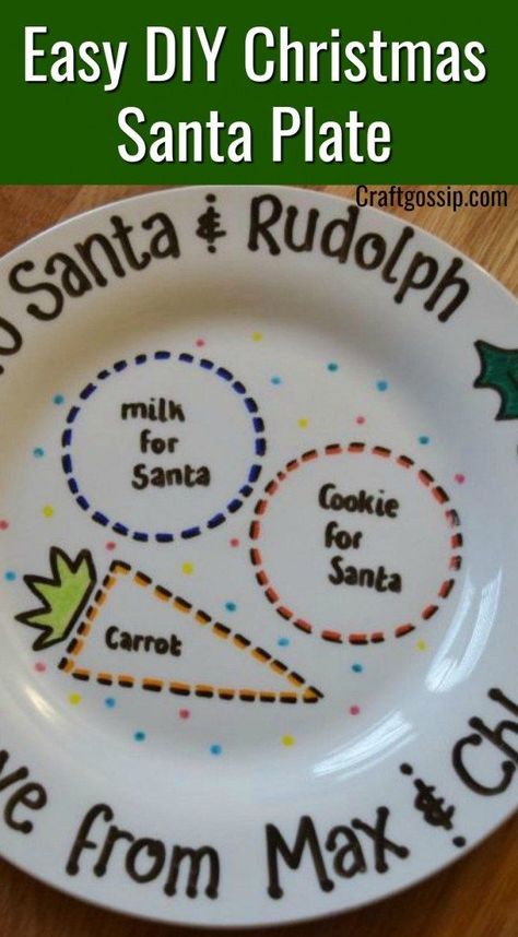 Diy Santa Plate, Diy Sharpie Crafts, Sharpie Plates, Diy Sharpie Mug, Giving Plate, Cookies For Santa Plate, Diy Dish, Sharpie Crafts, Santa Plate