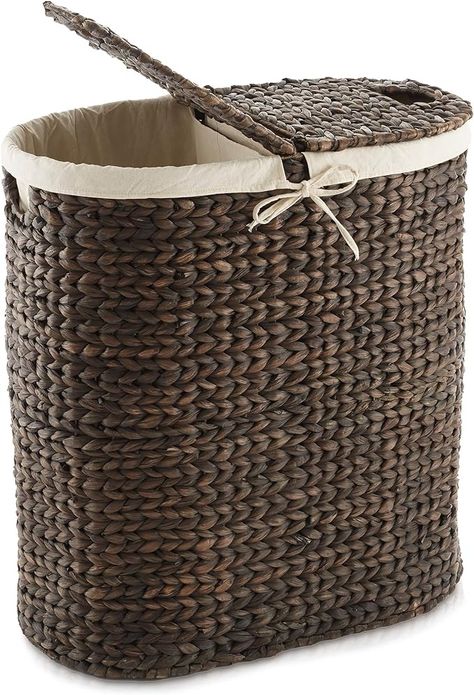 Amazon.com: Casafield Oval Laundry Hamper with Lids and Removable Liner Bags - Espresso, Woven Water Hyacinth 2-Section Laundry Basket Sorter for Clothes and Towels : Home & Kitchen Laundry Basket Sorter, Double Hamper, Basket For Clothes, Double Laundry, Woven Hamper, Large Laundry Hamper, Double Laundry Hamper, Toilet Stool, Laundry Hamper With Lid