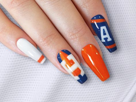 Baseball Acrylic Nails, Houston Astros Nails, Astros Nails, Baseball Nails, Shape Chart, Houston Astros Baseball, Astros Baseball, Alcohol Wipes, Acrylic Design