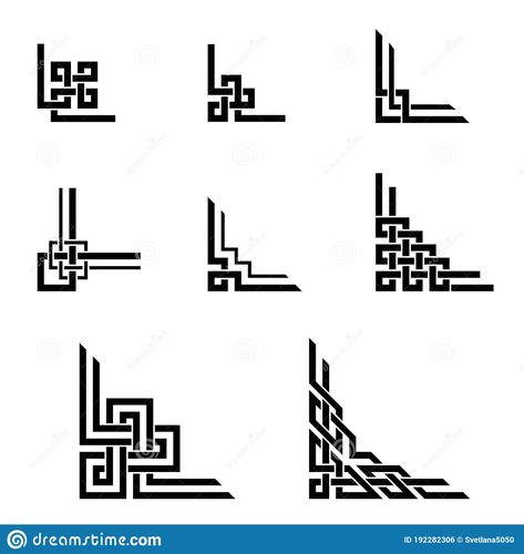 Illustration about Black geometric frame corners. Celtic style. Interlaced lines and knots. Illustration of interlaced, frame, geometric - 192282306 Persian Art Pattern, Motif Arabesque, Geometric Pattern Art, Arabic Pattern, Geometric Drawing, Geometric Frame, Persian Art, Celtic Style, Islamic Art Pattern