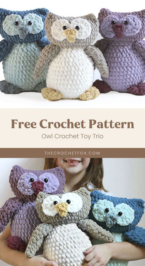 Toy Crochet Patterns, Crocheted Animals Free Patterns Easy, Crocheted Owl, Free Crochet Toys Patterns, Free Owl Crochet Patterns, Free Crochet Plushie Patterns Easy, Crochet Owl Pattern, Owl Crochet, Written Crochet Patterns Free