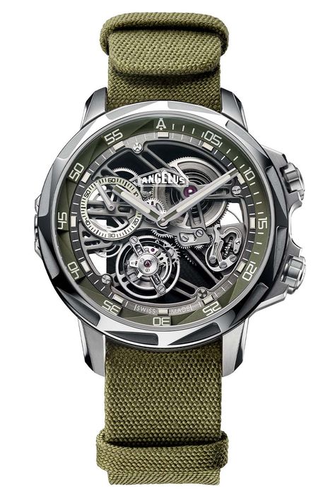 Angelus U53 Tourbillon Dive Watch Khaki Green - 6 The Angelus, Copper Pen, Monochrome Watches, Chrono Watches, Water Adventure, Citizen Watch, Nato Strap, A Skeleton, Deep Water