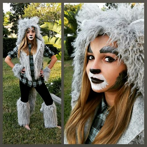 Diy wolf costume Wolf Makeup Kids, Diy Wolf Costume Women, Diy Wolf Costume Kids, Boys Wolf Costume, She Wolf Costume, Diy Wolf Costume, Girls Wolf Costume, Wolf Costume Women, Wolf Costume Diy