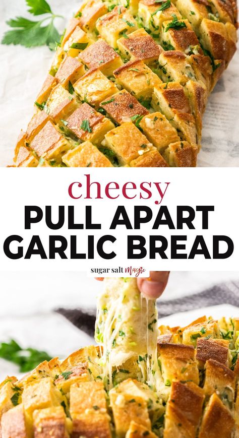 Pull Apart Garlic Bread Loaf, Garlic Bread With Sliced Bread, Cheesy Garlic Pull Apart Bread, Bread Pull Apart, Garlic Pull Apart Bread, Crusty Bread Recipe, Pull Apart Garlic Bread, Cheesy Pull Apart Bread, Pesto Bread