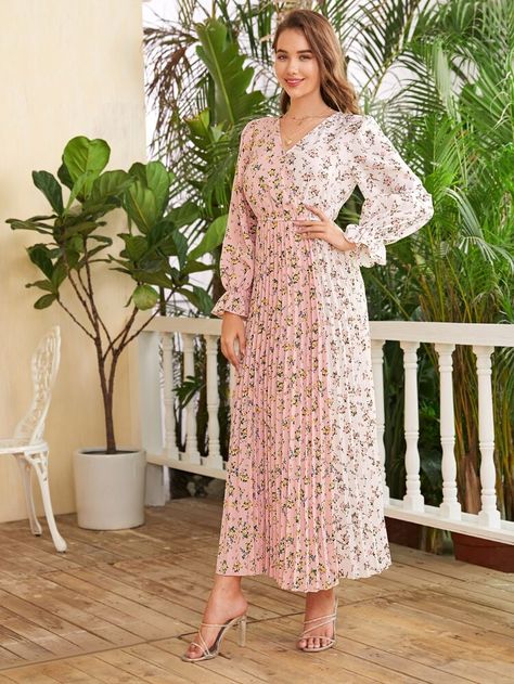 Floral Long Frocks, Vestidos Maxi, Neutral Bridesmaid Dresses, Long Frock Designs, Iranian Fashion, Frock Fashion, Ditsy Floral Dress, Stylish Short Dresses, Dress Neck Designs