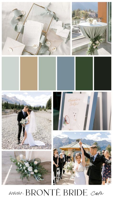 Modern Summer Wedding Colour Palette Inspiration | Canmore Alberta | Silvertip Mountain Resort Wedding Colours | Brontë Bride Blog Mountain Wedding Color Palette, Mountain Wedding Colors, Mountain Portraits, Mountain Resort Wedding, Modern Summer Wedding, Colour Palette Inspiration, Canmore Wedding, Canmore Alberta, Green Wedding Inspiration