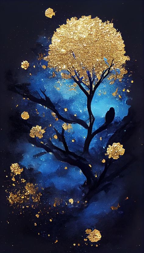 Gold Tree Wallpaper, Texture Landscape, Golden Tree, Sakura Tree, Gold Tree, Matte Texture, Tree Wallpaper, At Midnight, Abstract Acrylic