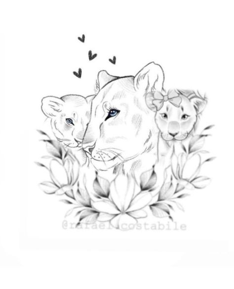 Lioness Tattoo Ideas, Lion Tattoo Images, Lioness And Cub Tattoo, Mutterschaft Tattoos, Mama And Daughter, Lion Art Tattoo, Cubs Tattoo, Tier Tattoo, Lioness Tattoo