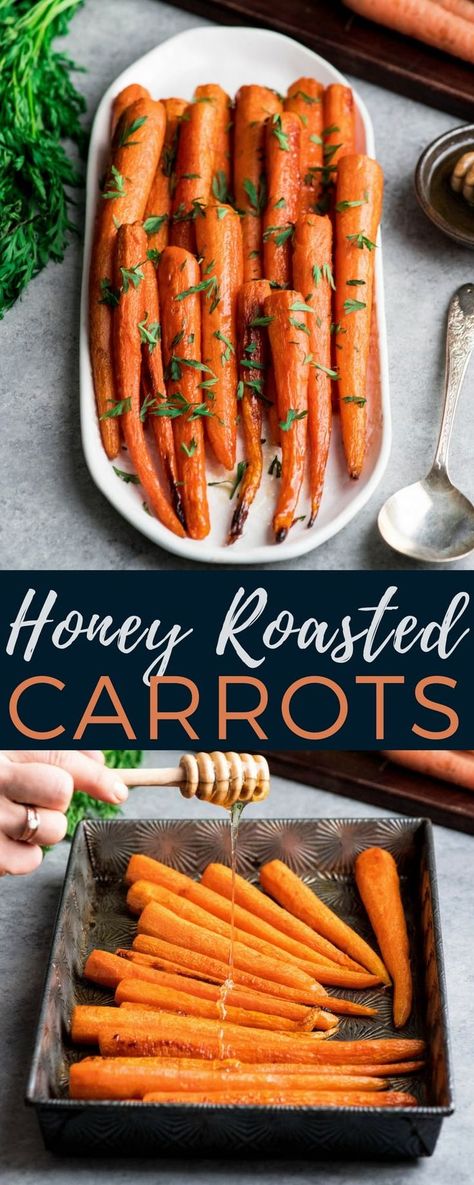 Dairy-Free Honey Roasted Carrots are an addicting vegetable side dish perfect for any occasion! This recipe only has 5, good-for-you ingredients and is super easy to make! #paleo #carrots #honey #sidedish #honeyroastedcarrots #veganfriendly #glutenfree #dairyfree #healthyrecipe #easter Honey Glazed Carrots Thanksgiving, Paleo Carrots, Dairy Free Side Dishes, Recipe With Carrots, Honey Glazed Roasted Carrots, Roasted Carrots Recipe, Honey Glazed Carrots, Honey Roasted Carrots, Easter Side Dishes