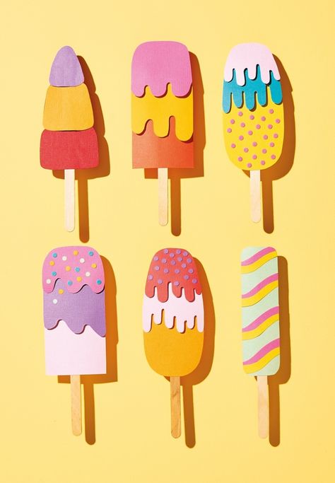 Paper Ice Lollies PaperCrafter project Lolly Stick Craft, Flower Wall Hanging Decor, Room Hanging Decor, Diy Paper Wall Hanging, Ice Cream Crafts, Wall Hanging Ideas, Ice Lollies, Unicorn Card, Flower Wall Hanging