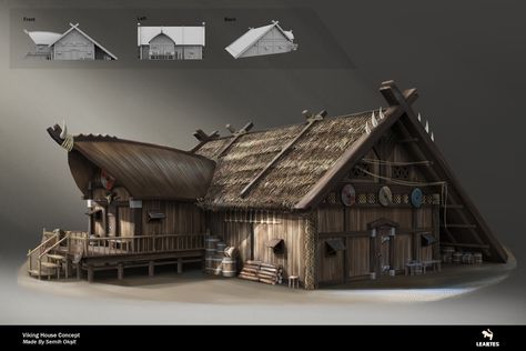 ArtStation - Viking House 01 / Concept Art, Leartes Studios Norse House, Village Environment, Viking Hall, Fishing House, Nordic Architecture, Viking House, Viking Village, Nordic House, Base Building