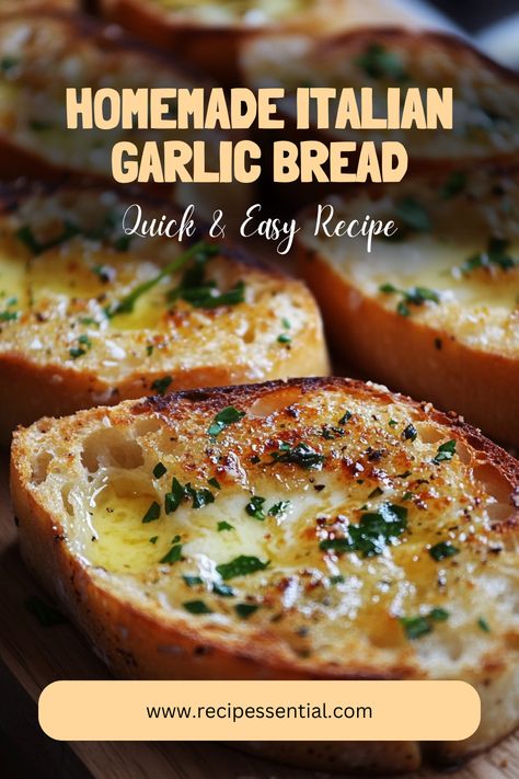 Italian Garlic Bread – Golden, crispy, and bursting with buttery garlic flavor, this homemade delight is the perfect side dish for any meal. With just five simple ingredients, you can create this easy Italian side dish in under 25 minutes. Whether you're serving it alongside pasta or enjoying it on its own, this crispy garlic bread recipe is sure to impress. Pin now for the perfect golden, garlicky bread recipe!  #ItalianGarlicBread #HomemadeGarlicBread #CrispyGarlicBreadRecipe #ButteryGarlicBread #EasyItalianSideDish Dinner Ideas For Two Healthy, Family Dinner Menu Ideas, Italian Garlic Bread, Crispy Garlic Bread, Italian Side Dish, Dinner Ideas For 2, Family Dinner Menu, Dinner Ideas For Tonight, Italian Side Dishes