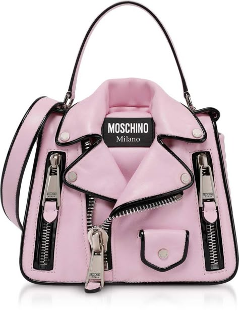 Pink Biker Jacket, Funky Purses, Moschino Bag, Moschino Bags, Catty Noir, Novelty Bags, Fancy Bags, Pretty Bags, Cute Purses