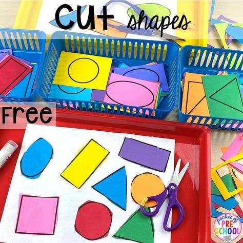 More Less Activities Preschool, Pre K Scissor Practice, Scissors Activities For Toddlers, Morning Activities For Preschoolers, Corduroy Activities Preschool, Shape Centers Preschool, Easel Activities For Preschool, Gluing Activities For Toddlers, Pre K Art Center Ideas