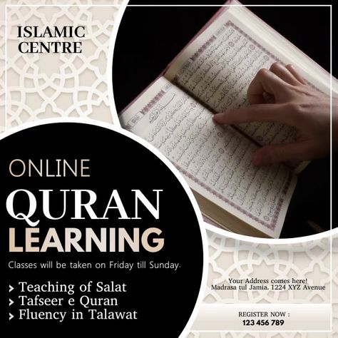 Tuition Classes Poster Template, Quran Academy Poster, Quran Poster, Online Tuition Classes Poster, Online Quran Academy Post, Online Quran Teaching Poster, Quran Study, Canva Course, Islamic Ramadan