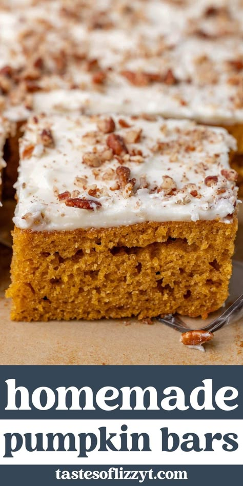 Pumpkin Bars With Cream Cheese Frosting, Paula Deen Pumpkin Bars, Quick Thanksgiving Desserts, Pumpkin Cream Cheese Bars, Pumpkin Bars Recipe, Easy Pumpkin Bars, Pumpkin Bar, Blueberry Oat Muffins, Pumpkin Bars With Cream Cheese