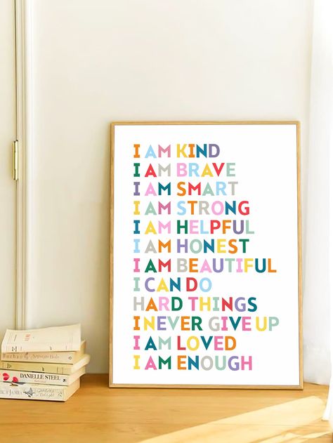 1pc Motivational Quote Rectangular Shaped Frameless Synthetic Fiber Waterproof Colorful English Canvas Print Wall Decoration For Kids' Room, Study Room, And Classroom Multicolor    Synthetic Fiber     Home Decor, size features are:Bust: ,Length: ,Sleeve Length: Pediatric Waiting Room Ideas, Kids Study Room Ideas, Pediatrician Office, Kids Wall Stickers, Positive Wall Art, Affirmation Posters, Wall Stickers Kids, Home Decor Paintings, School Decorations