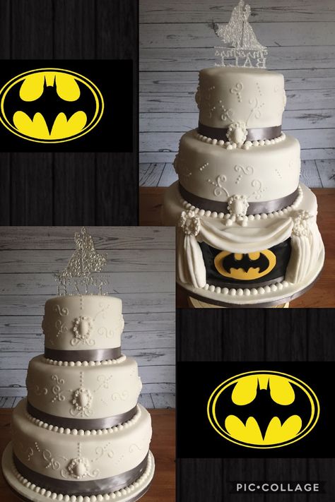 Wedding Cake Batman, Nerd Wedding Cake, Batman Wedding Theme, Batman Wedding Cake, Batman Wedding Cakes, Superhero Wedding Cake, Nerdy Wedding Cakes, Prom Styles, Batman Wedding