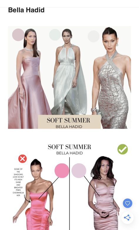 Soft Summer Metallics, Soft Summer Celebrities Outfits, Bella Hadid Soft Summer, Summer Color Palette Analysis, Soft Summer Brunette, Muted Summer Color Palette, Soft Summer Color Palette Outfits, Soft Summer Celebrities, Soft Summer Aesthetic