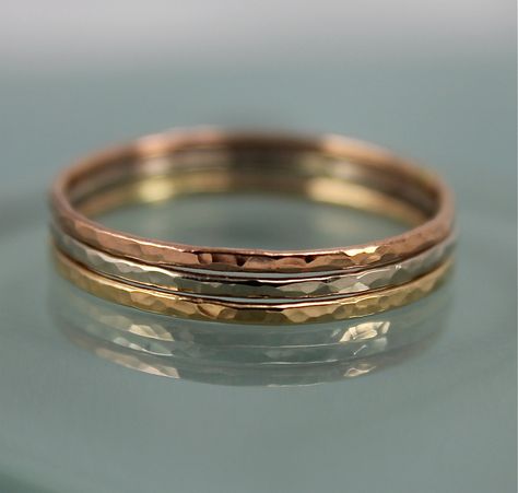 Gold Ring Stack 14k SOLID Gold Set Choose 3 Yellow Rose White Tri Color Gold Rings, Hammered Gold Ring, Emerald Wedding Band, Simple Rings, Hammered Band, Unique Diamond Rings, Three Rings, Wedding Rings Rose Gold, Ring Stack