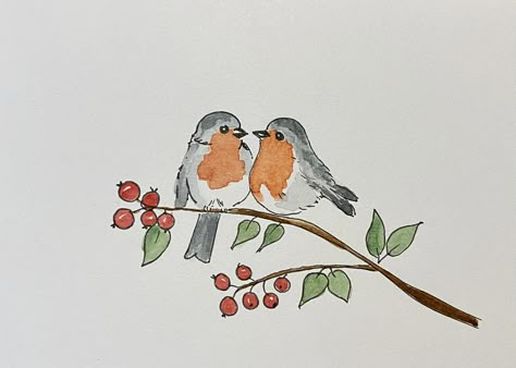 Cardinal Watercolor Painting Easy, Robin Drawing, Christmas Cards Drawing, Watercolour Birds, Painted Christmas Cards, Canvas Art Painting Acrylic, Valentines Watercolor, Watercolor Birds, Flower Art Drawing