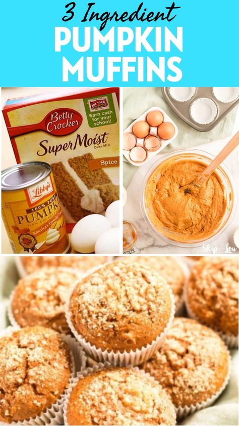 Looking for a quick and easy fall treat? Try these 3 ingredient pumpkin muffins made with cake mix! A perfect way to satisfy your pumpkin cravings in no time. These delicious muffins are the ideal combination of fluffy, flavorful, and effortlessly simple to make. Whip up a batch today for a cozy autumn snack that everyone will love. Breakfast Muffins Pumpkin, Healthy Jumbo Muffins, Carrot Cake Pumpkin Muffins, Easy Pumpkin Muffins With Cream Cheese, Three Ingredient Pumpkin Muffins, Easy Pumpkin Muffin Recipes, Pumpkin Muffins With Cake Mix Recipes, Muffins From Cake Mix Recipes, Spice Cake Pumpkin Muffins