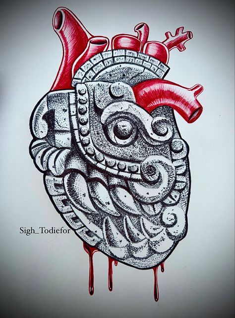 Mexican Tattoo Drawing, Aztec Heart Tattoo, Mexican Stomach Tattoo, Mexican Trible Tattoos, Charra Tattoos Mexican, Mayan Art Tattoo, Aztec Flower Tattoo, Aztec Art Drawings, Michoacan Tattoo