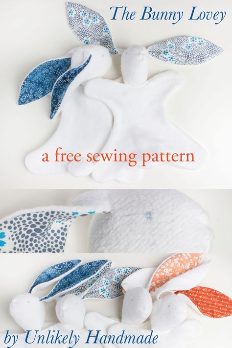 UNLIKELY: The Bunny Lovey: A Free Sewing Pattern with Illustrated Instructions Hantverk Diy, Bunny Lovey, Sewing For Babies, Lovey Pattern, Sew Baby, Sewing For Baby, Basic Sewing, Free Sewing Pattern, Baby Sewing Projects