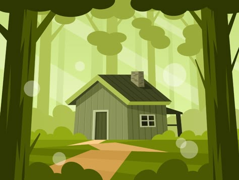 Forest Illust, Cabin In Forest, Forest Cartoon, Wooden Cabin, Night Illustration, 3d Environment, Forest Illustration, Wooden Cabins, Night Forest