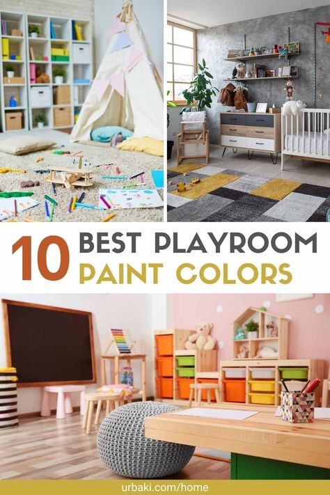 A dedicated playroom is a great way to give your kids their own space while keeping toys and clutter out of the main rooms of your home. Decorating a playroom can be incredibly fun - it gives you the opportunity to embrace and work with your inner child to create a fun and whimsical space that is perfect for stimulating your active imagination. Even if you don't have an entire room dedicated to the children's play area, you can still create a playroom section in a bedroom or nursery... Small Playroom Paint Colors, Playroom Colour Ideas, Best Paint Color For Playroom, Playroom Wall Color Ideas, Best Playroom Paint Colors, Playroom Painted Walls, Kids Playroom Paint Colors, Fun Playroom Paint Colors, Paint Colors For Playroom