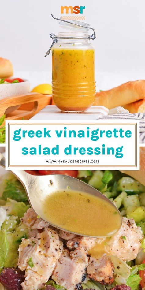 A little bit tangy and chock-full of fresh herbs, garlic, and lemon, this Greek Vinaigrette Salad Dressing is always a hit! Greek Dressing Recipe, Savory Potato Salad, Garlic Salad Dressing, Best Sauce Recipe, Vinegar Salad Dressing, Greek Vinaigrette, Greek Dressing, Greek Salad Dressing, Homemade Buffalo Sauce