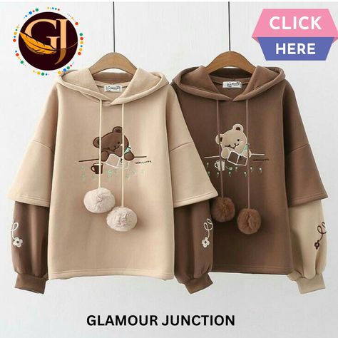 Embroidery Hoodie, Bear Hoodie, Easy Trendy Outfits, Mode Inspo, Really Cute Outfits, Kawaii Clothes, College Fashion, Brown Sweater, Casual Style Outfits