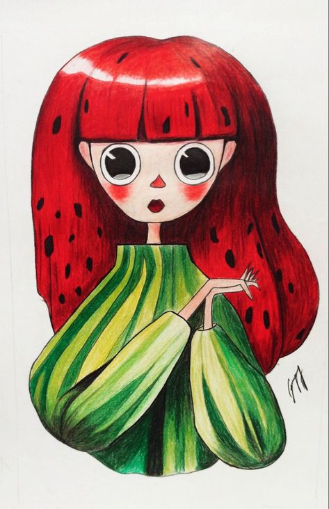 Watermelon Drawing, Imagination Illustration, Adobe Animate, Prismacolor Art, My Little Pony Wallpaper, Artist Photo, Red Heads, Cute Food Drawings, Book Illustration Art