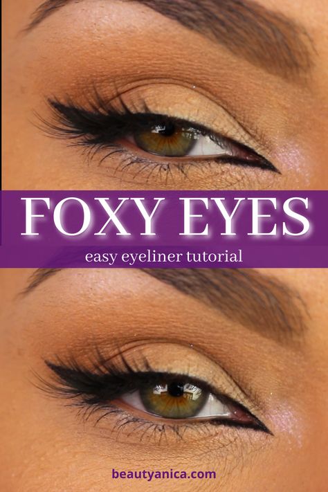 Simple tutorial for cat or foxy eye look Wolf Eye Makeup Tutorial, Bridal Makeup Cat Eye Winged Liner, Smokey Fox Eye Makeup Tutorial, Easy Simple Eyeliner, How To Do Fox Eyeliner, Natural Winged Eyeliner Look, Eyeliner Step-by-step, Fox Pretty Makeup, Foxy Eyeliner Tutorial