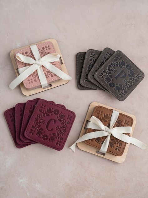 Our leather coaster set is truly versatile! It can be a heartwarming addition to home decor, a charming touch to wedding decor, a perfect housewarming gift, a stunning bridesmaid gift, the best wedding favors, and even the cutest Mother's Day gift. With excellent design and quality, it's the real deal! Check out the price now! 💕🏡👰🎁 Personalized Leather Gifts, Leather Coaster Set, Leather Coaster, Cute Mothers Day Gifts, Best Wedding Favors, Leather Coasters, Leather Wedding, Favors Wedding, Personalized Coasters