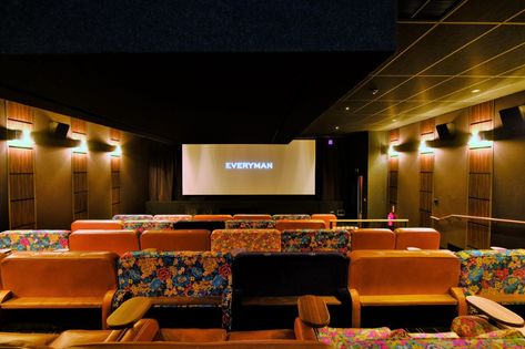 Screen 3 - Everyman Cinema Altrincham ... Everyman Cinema Interior, Everyman Cinema, Semi Open Kitchen, Home Theater Room Design, Upholstered Banquette, Theater Room Design, Concrete Staircase, Cinema Design, Home Cinema Room