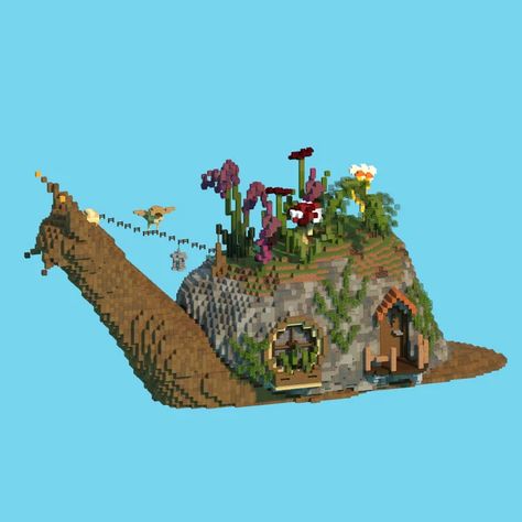 Cute Animal House Minecraft, Minecraft Tree Stump Build, Minecraft Snail Statue, Butterfly House Minecraft, Bug Minecraft Houses, Mushroom Core Minecraft, Minecraft Capybara Build, Studio Ghibli Minecraft House, Hermit Craft Builds